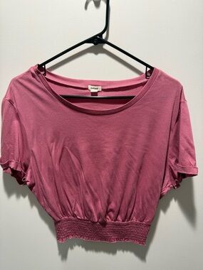 Garage Rose Pink Shirred-Waist Crop Tee